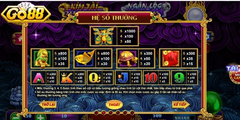 Luật chơi game nổ hũ Kho Tàng Ngũ Long GO88