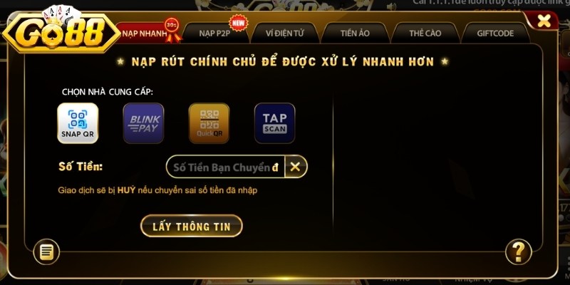 Quy trình nạp tiền GO88 qua ngân hàng chỉ với 3 bước đơn giản
